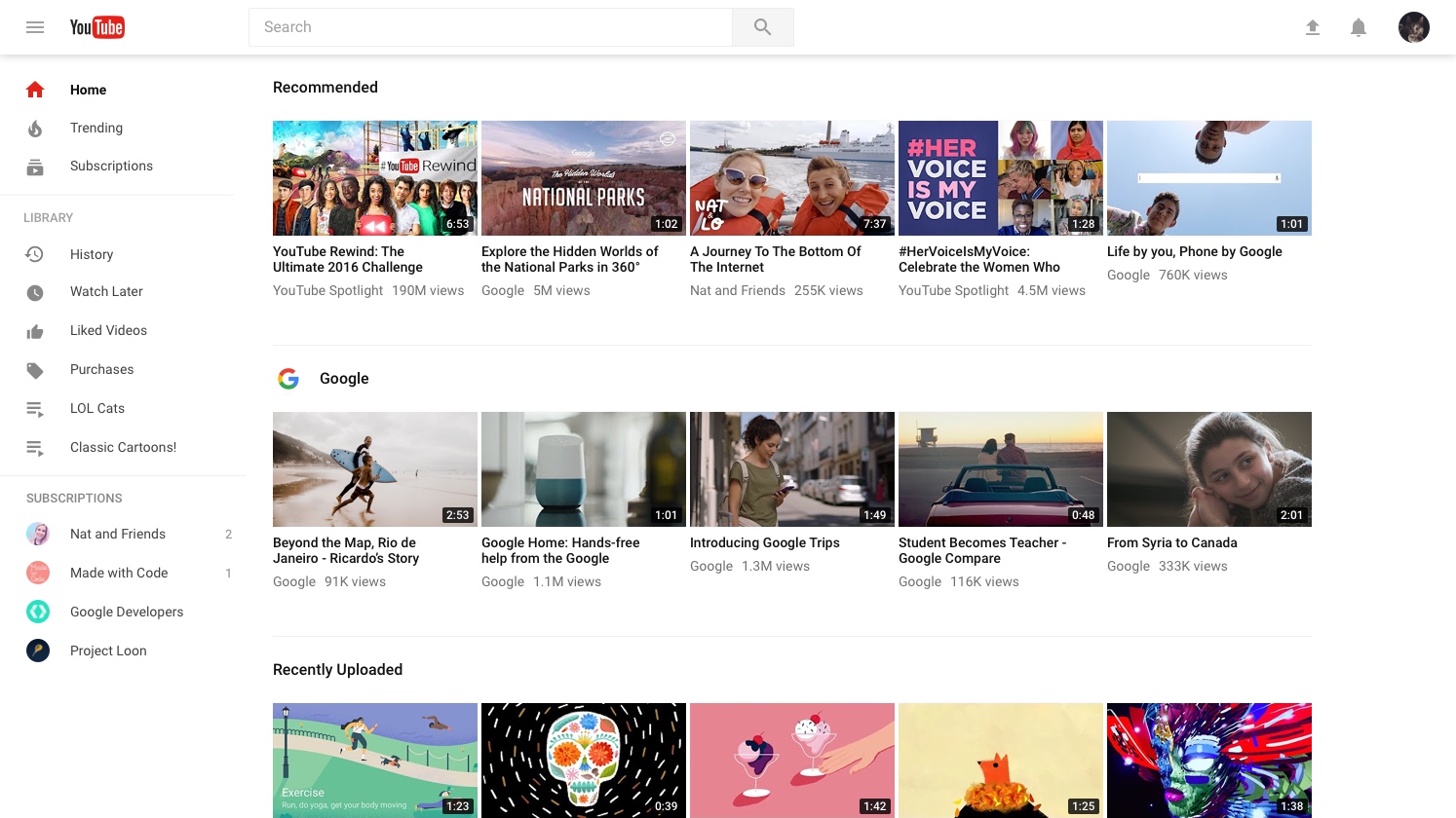 YouTube homepage after redesign (2017)